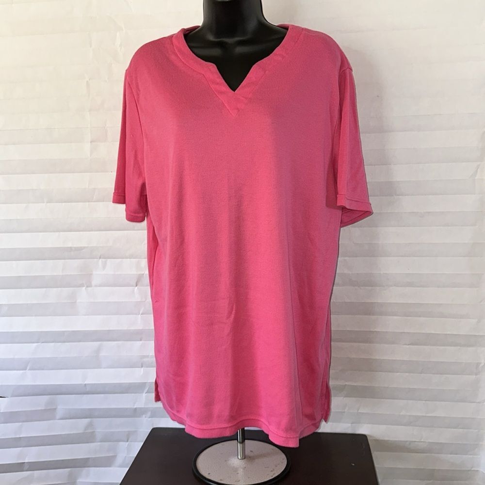 Roaman's Women's Pink V-Neck Short Sleeve T-Shirt Size Large Casual